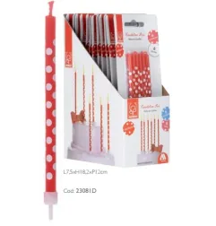 Candele Rosse a Pois Bianche 6 pz