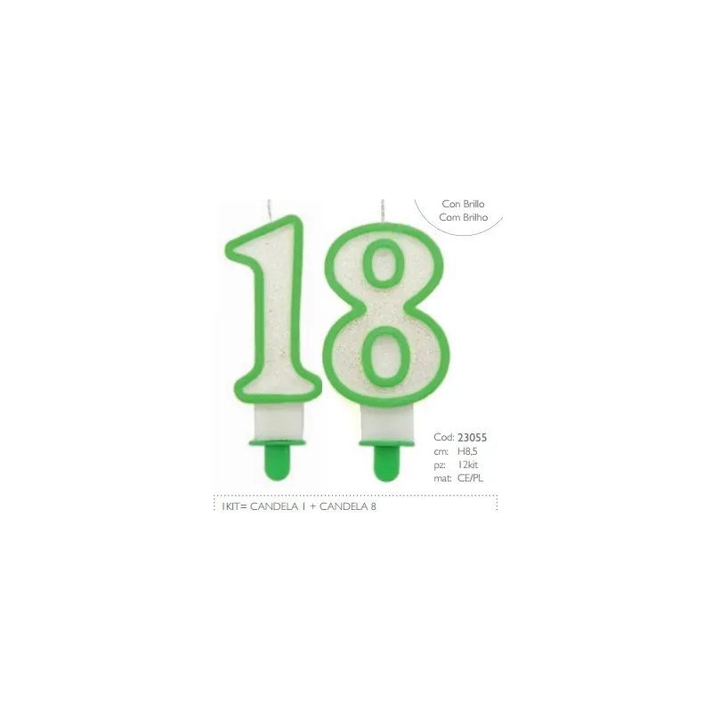 Candela 18 anni Verde con Glitter Candela 18 anni Verde con Glitter