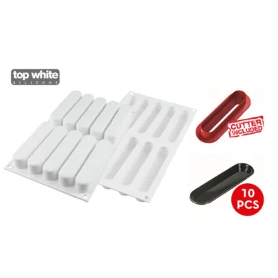Silikomart kit with silicone mould and 10 plates for éclairs