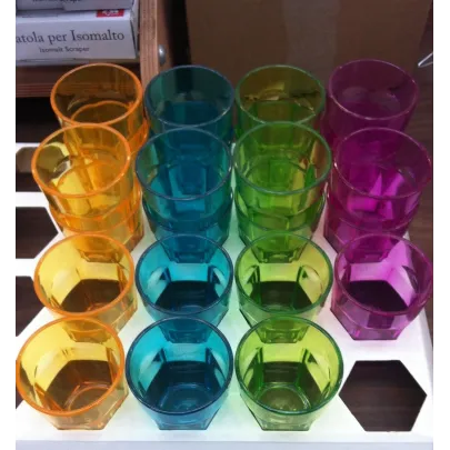 Small colored plastic cups for parties and buffets