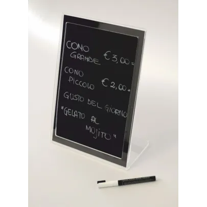 Rewritable chalkboard countertop menu holder A4