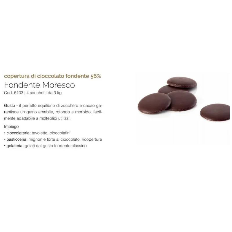 3 kg Moresco-Zartbitterschokoladenplättchen (56 %), zum Schmelzen für Desserts 3 kg Moresco-Zartbitterschokoladenplättchen (56 %), zum Schmelzen für Desserts