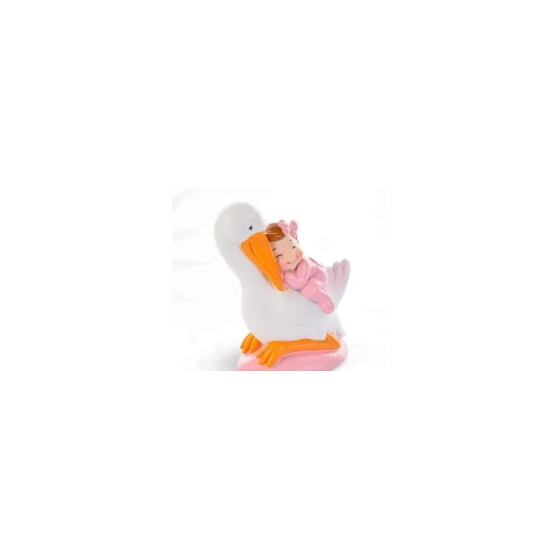 Decorazione Battesimo Nascita Bimbi su Cicogna H.9 Colori Assortiti Decorazione Battesimo Nascita Bimbi su Cicogna H.9 Colori Assortiti