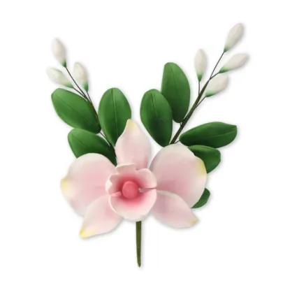RAMA DE ORQUÍDEA ROSA + HOJA