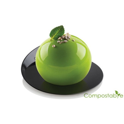 Vassoio compostabile rotondo nero Silikomart Ø 8,6 cm con monoporzione