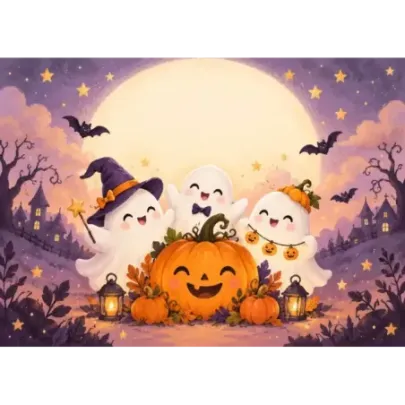 Personalisierbarer Halloween-Tortenaufleger – Fröhliche kleine Gespenster