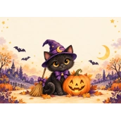 Personalised Halloween cake wafer – Witch Kitten