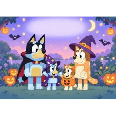 Personalised Halloween cake wafer – Bluey Family