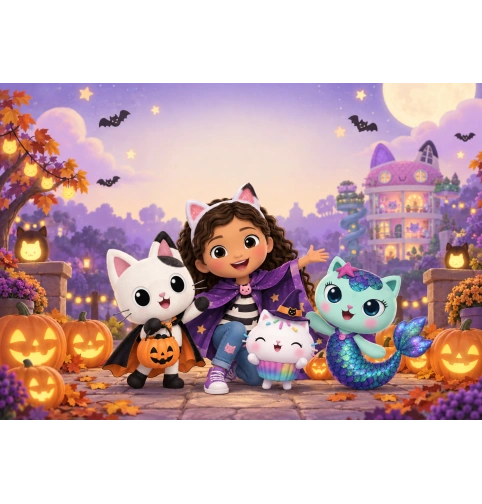 Personalised Halloween cake wafer – Gabby and the Cats