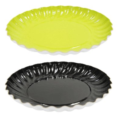 Vassoi rotondi ondulati giallo e nero per dolci e pasticcini