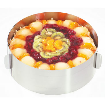 Metal cake ring used to assemble a chilled fruit dessert